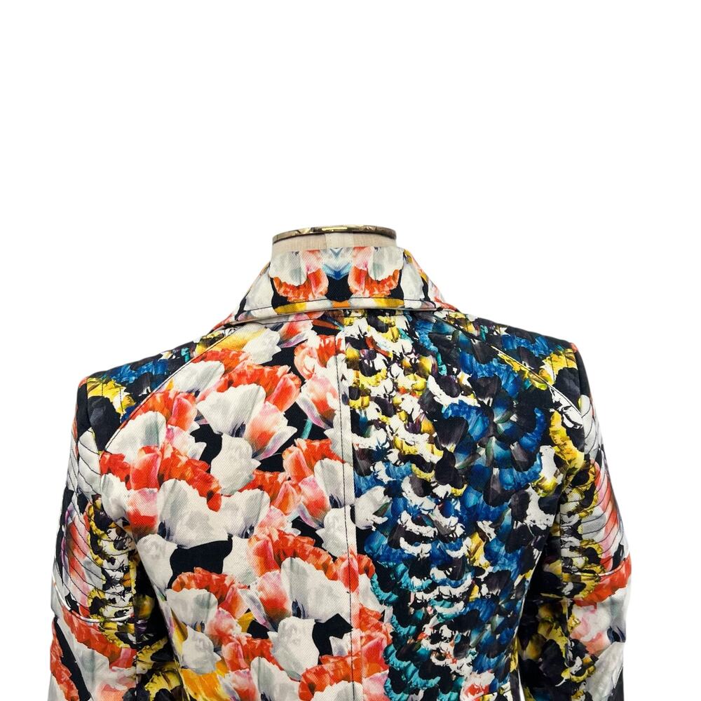 Nicholas Digi Floral Moto Jacket‎ Cotton Blend Leather Trim Multicolor US 4 - Picture 10 of 16